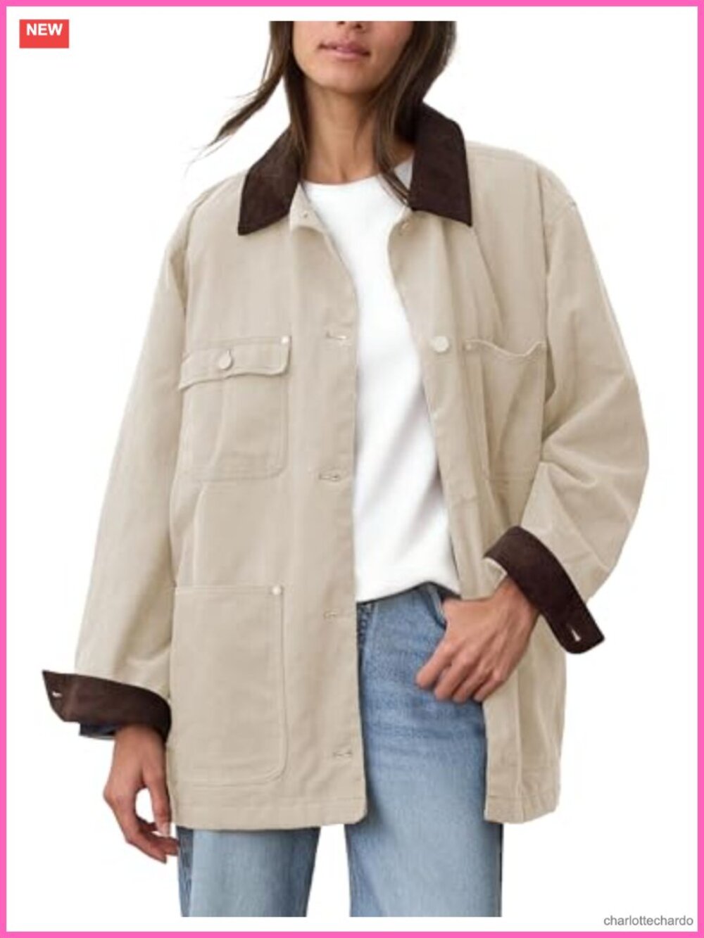 Cotton Corduroy Collar Oversized Utility Jacket Women Casual Coat Button